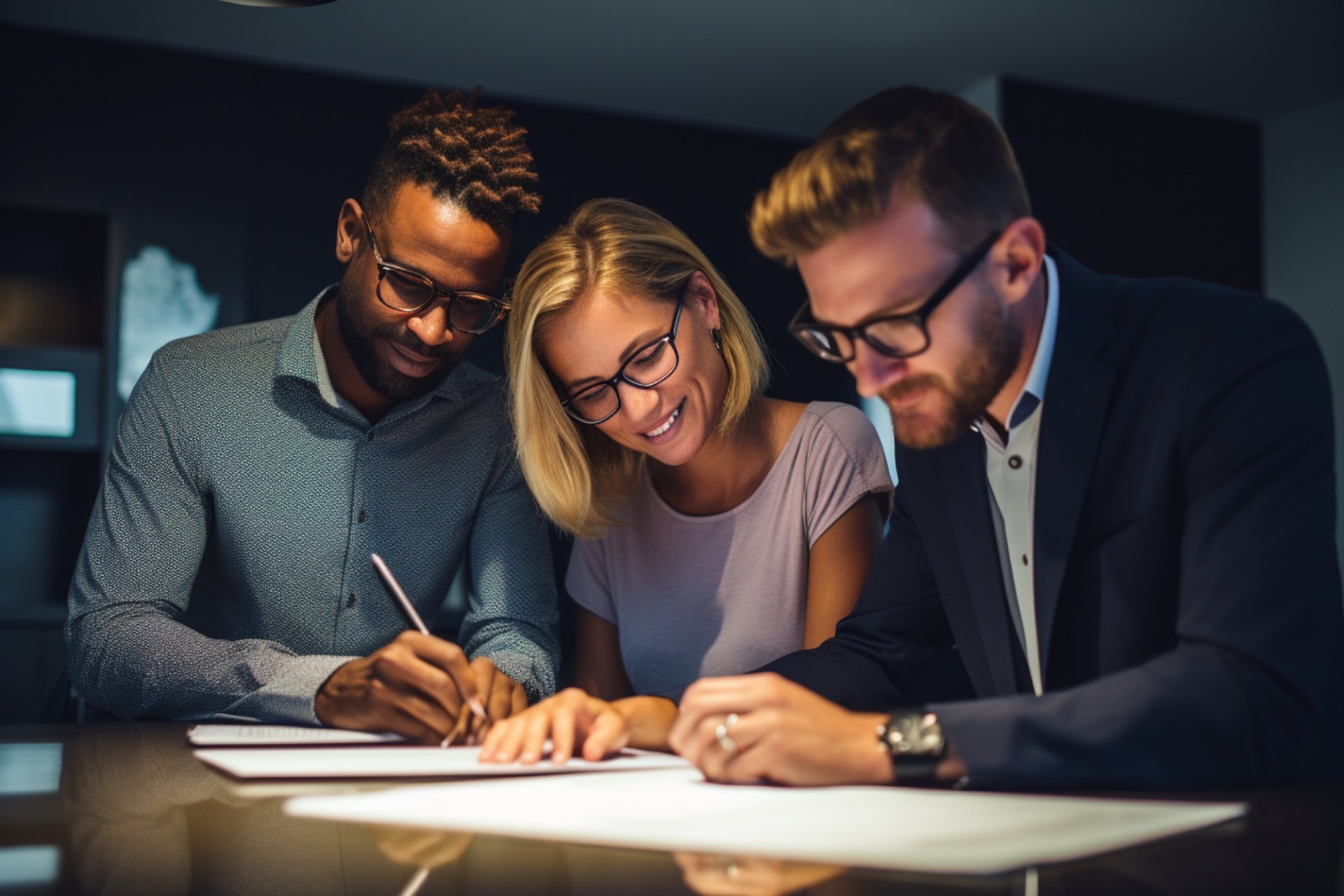 Consultants collaborating in a modern office environment